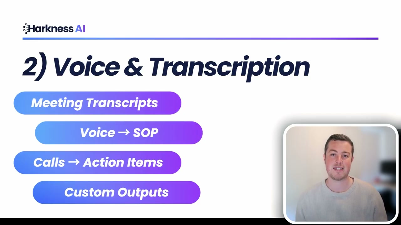 Slide showing voice transcription capabilities and features