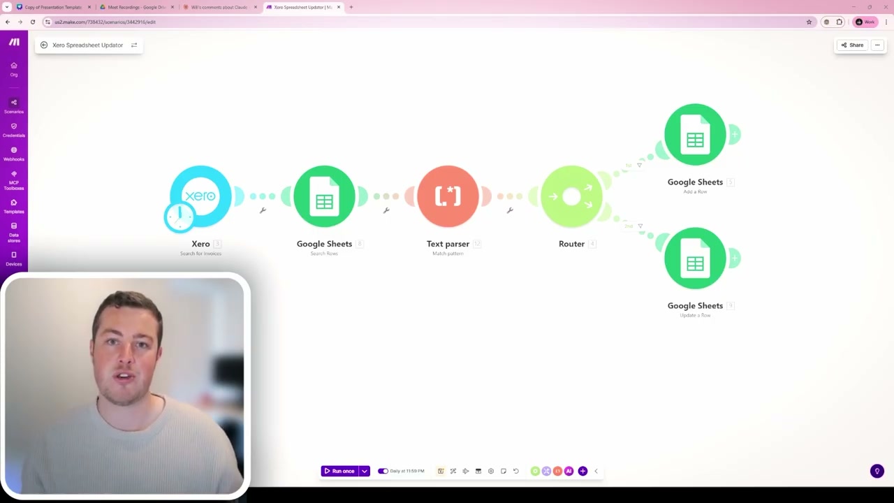 Make.com workflow diagram showing integration connections
