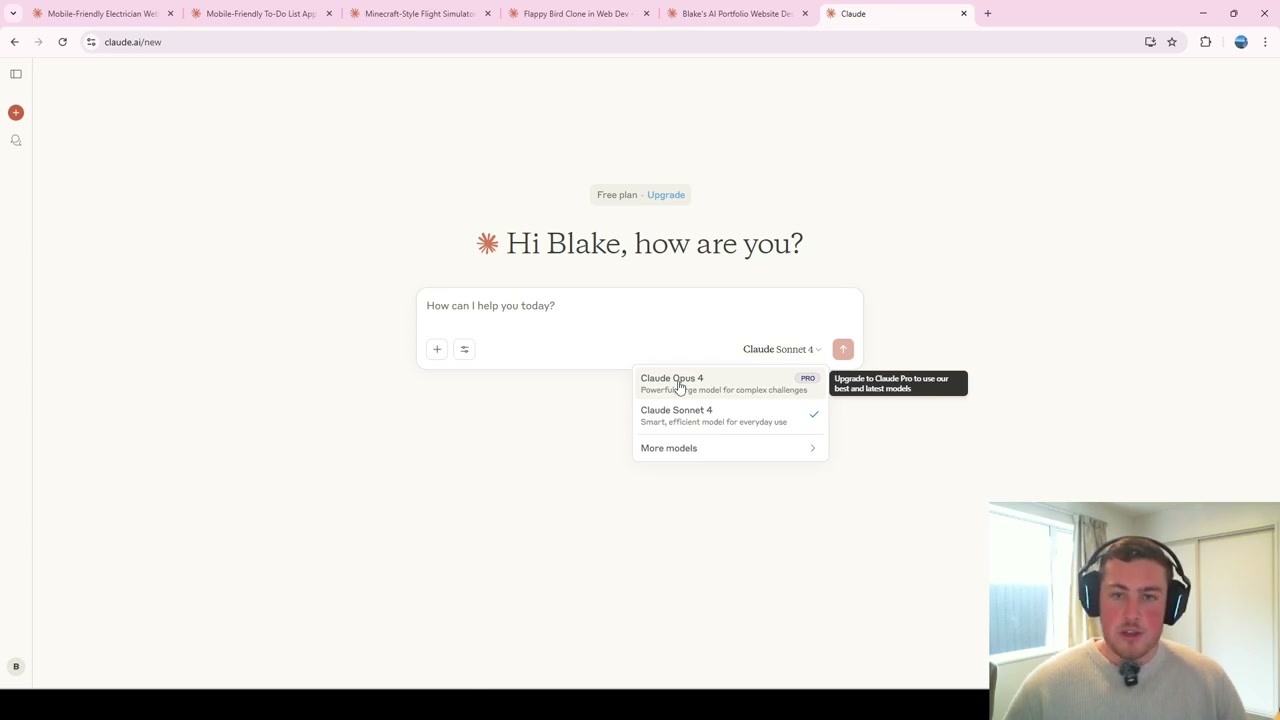 Claude interface showing project tabs and model selection options