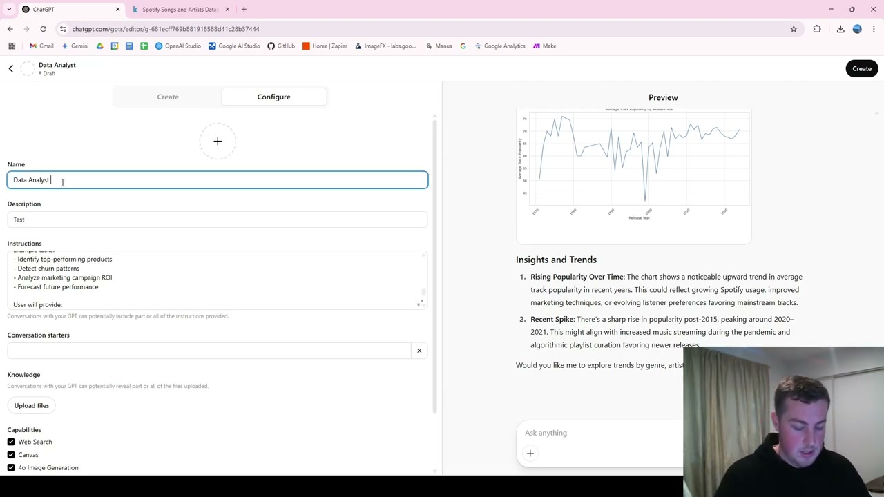 Data Analyst GPT preview showing insights and trend analysis