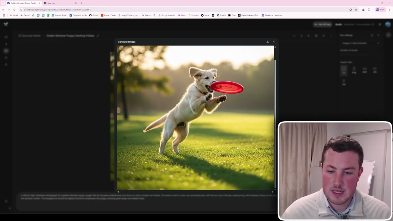 ChatGPT-generated dog catching frisbee showing realistic image output