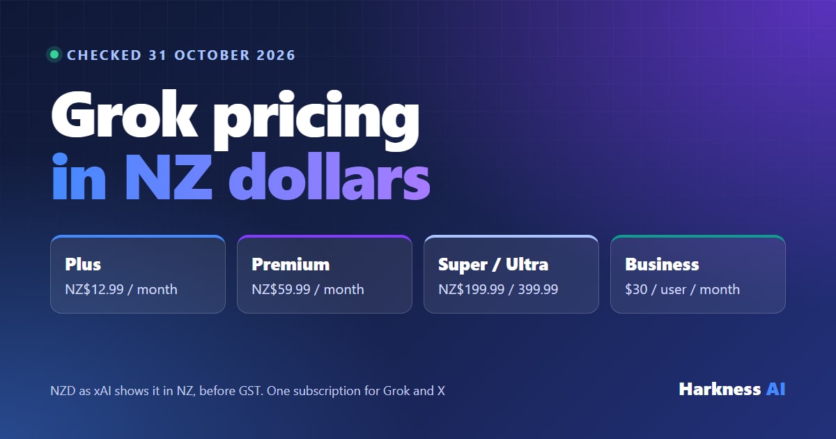 Cover image for article: Grok Pricing in NZ Dollars: Plus, Premium, Super, Ultra and Business