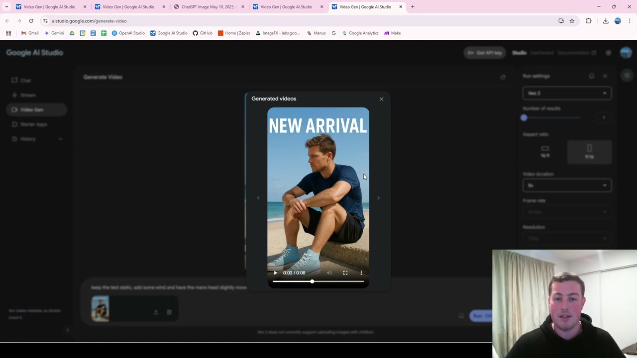 Generated product video showing model on beach as New Arrival