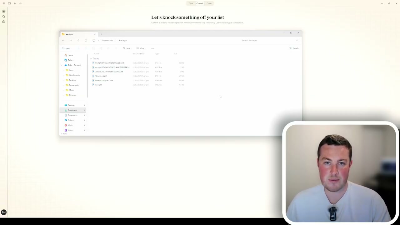 Claude interface showing a file picker modal displaying Finder with folders and files organised by category