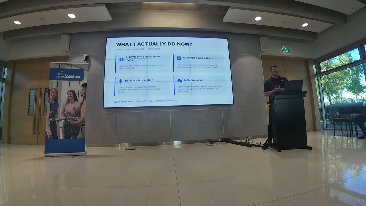 Slide displaying 'What I Actually Do Now' with four AI work streams