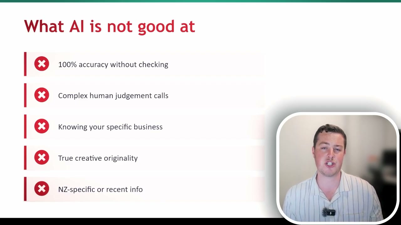 Slide showing five limitations of AI with red X icons