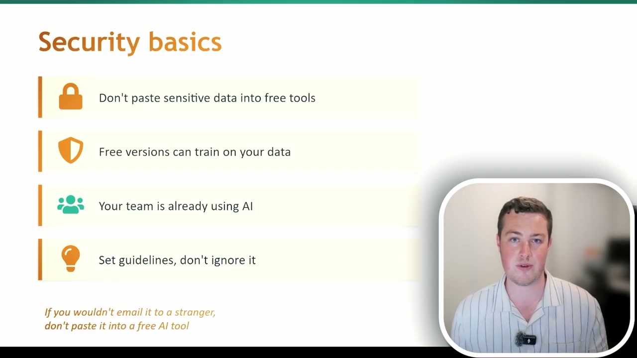 Slide showing security basics with lock and shield icons