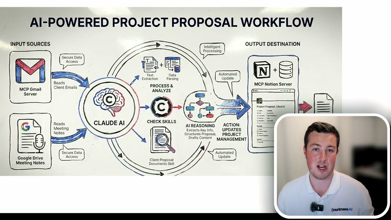 AI-powered project proposal workflow diagram with multiple integrations