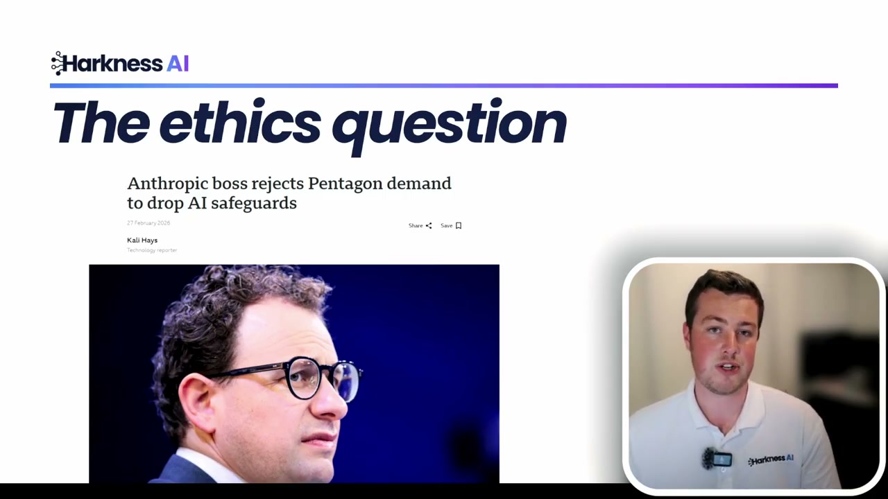 Harkness AI presentation slide with title 'The ethics question'