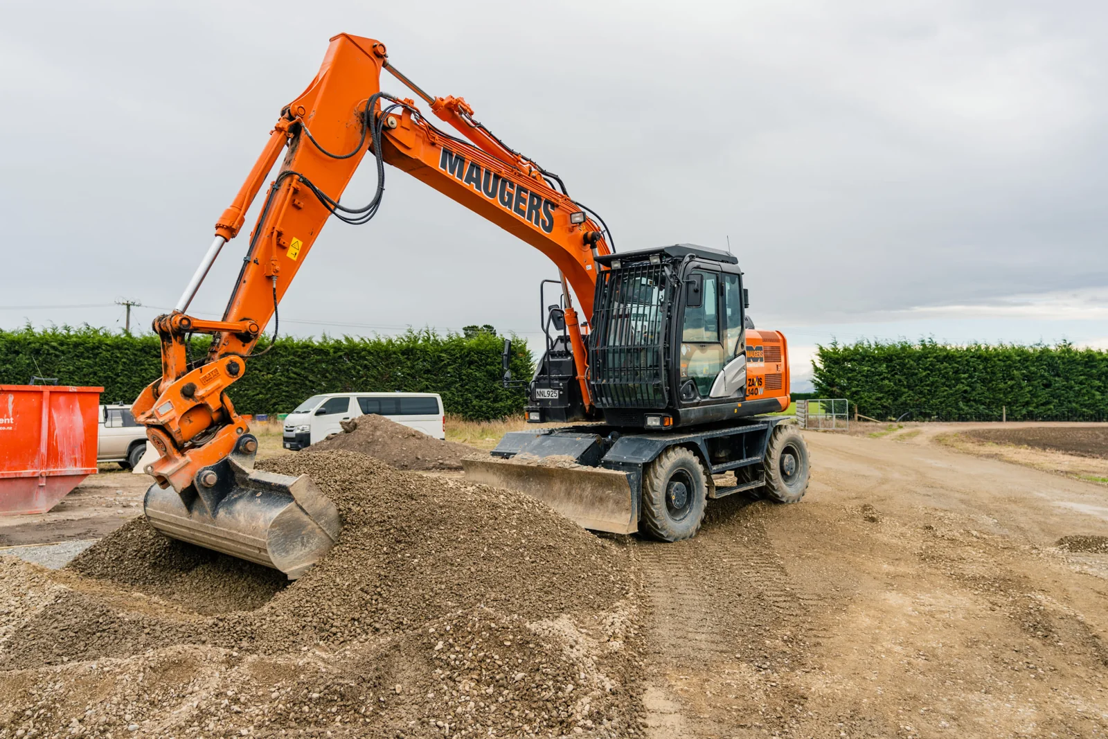 A Maugers Contracting excavator working on a Christchurch civil site