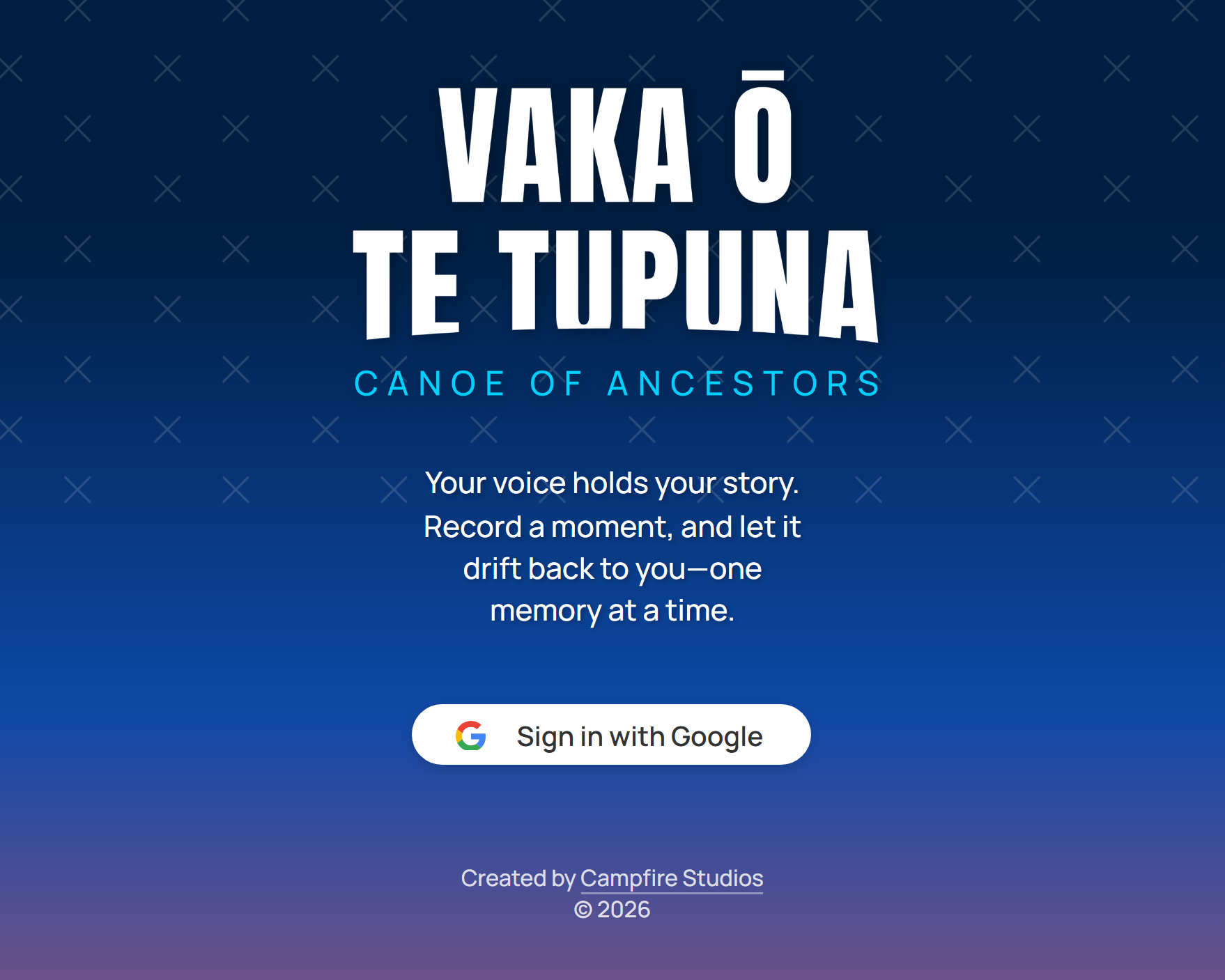 The Vaka Ō Te Tupuna sign-in page: canoe of ancestors, your voice holds your story